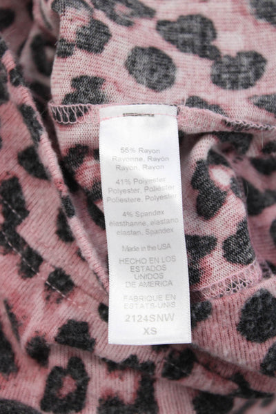 Michael Stars Womens Leopard Crewneck Sweater Pink Long Sleeve Size XS