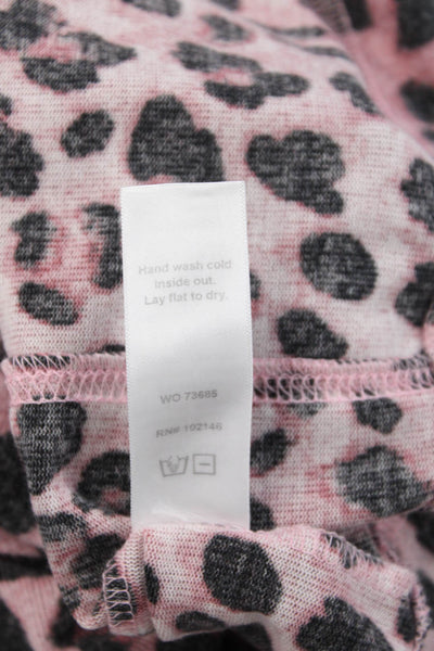 Michael Stars Womens Leopard Crewneck Sweater Pink Long Sleeve Size XS