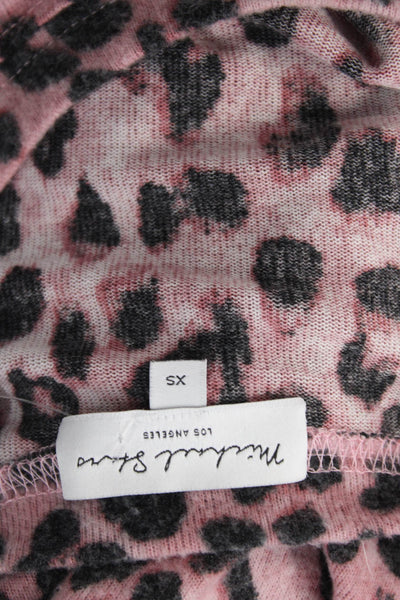 Michael Stars Womens Leopard Crewneck Sweater Pink Long Sleeve Size XS