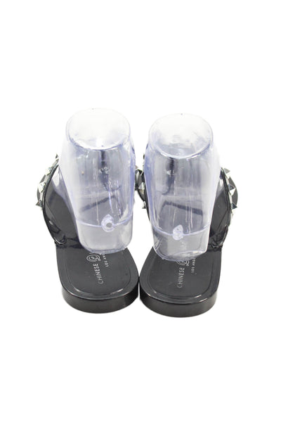 Chinese Laundry Womens Studded Jelly Flat Thong Sandals Shoes Black Size 8
