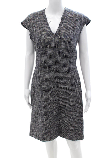 Etro Women Shift Dress Dark Gray V Neck Short Sleeve Mid Calf Zip Size 46