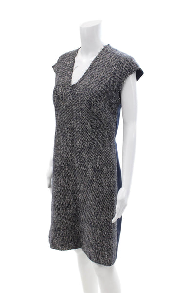 Etro Women Shift Dress Dark Gray V Neck Short Sleeve Mid Calf Zip Size 46