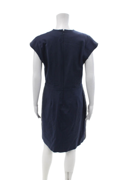 Etro Women Shift Dress Dark Gray V Neck Short Sleeve Mid Calf Zip Size 46