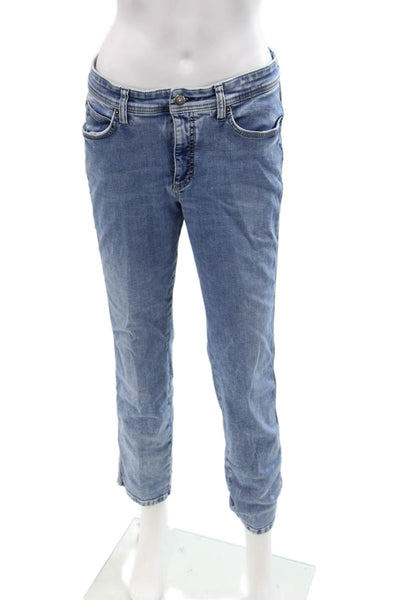 Cambio Women Cropped Boyfriend Jeans Blue Denim High Rise Inseam 26 Size 30