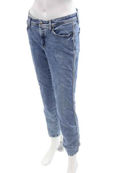 Cambio Women Cropped Boyfriend Jeans Blue Denim High Rise Inseam 26 Size 30