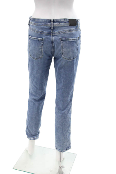 Cambio Women Cropped Boyfriend Jeans Blue Denim High Rise Inseam 26 Size 30
