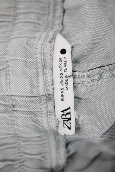 Zara Unisex Cropped Cargo Jogger Pants Gray Drawstring Cotton Blend Size XS
