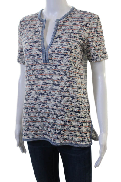 Tory Burch Women Tunic Blue Striped Cotton Silk Petite Size S
