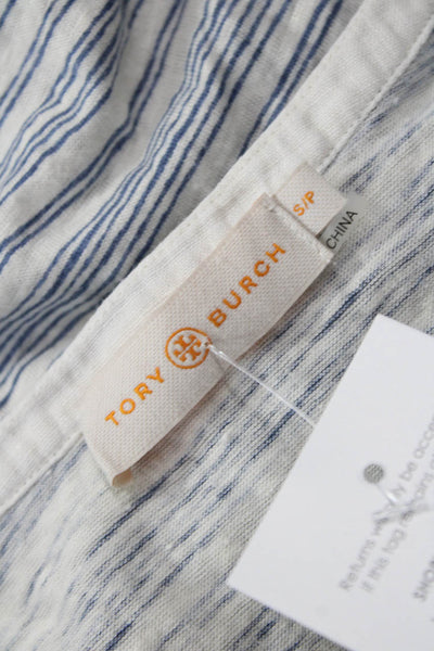Tory Burch Women Tunic Blue Striped Cotton Silk Petite Size S