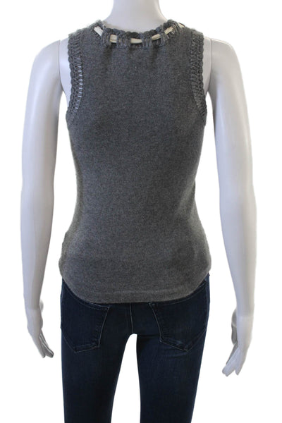 Tory Burch Womens 100% Cashmere V Neck Sleeveless Tank Sweater Gray Tie Size XS