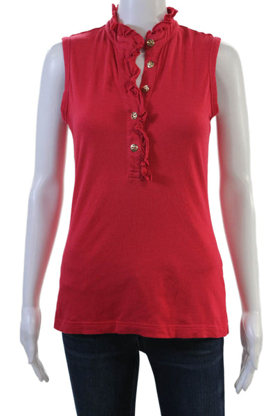 Tory Burch Women Red High Neck Sleeveless Tank Button Size S