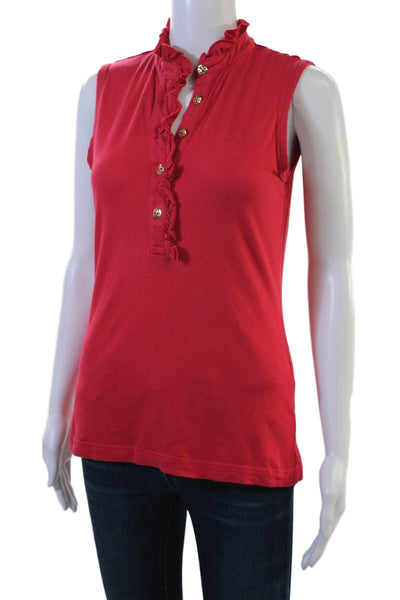 Tory Burch Women Red High Neck Sleeveless Tank Button Size S