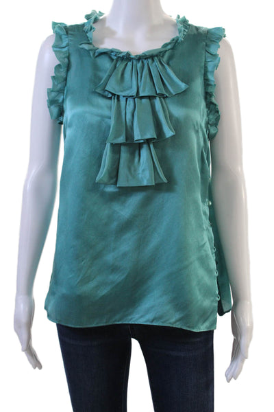 Milly Women Sleeveless Green Cotton Silk Blend Blouse Designer Size 6