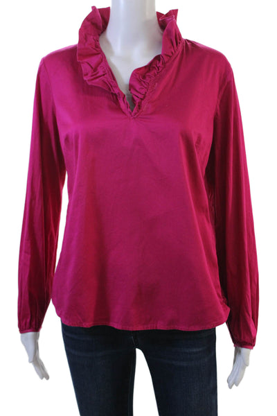 Elizabeth McKay Womens Pink Zip Long Sleeve Cotton Stretch Blouse Size 4