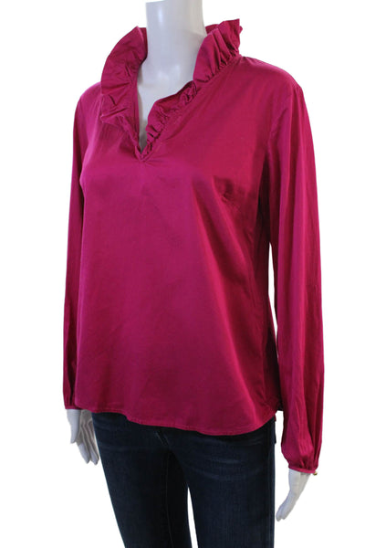 Elizabeth McKay Womens Pink Zip Long Sleeve Cotton Stretch Blouse Size 4