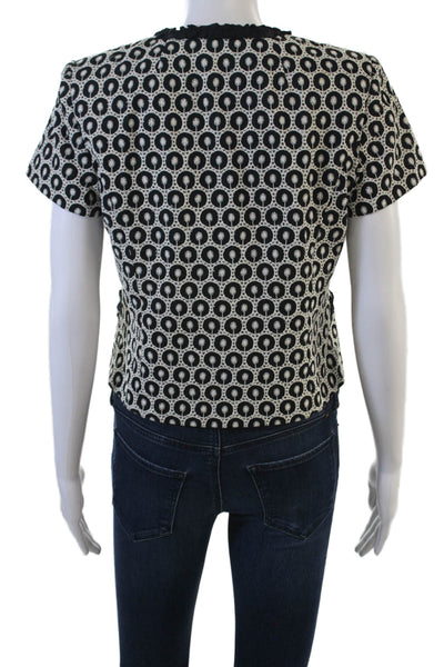 Milly Women Black Cotton Short Sleeve Blazer Geometric Crew Neck Size 6