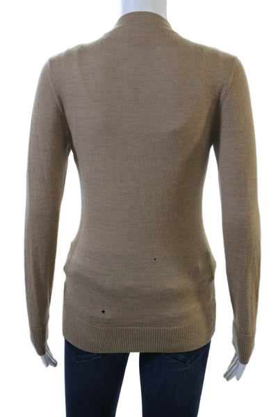 Tory Burch Womens Beige Merino Wool V Neck Button Cardigan Long Sleeve Size XS
