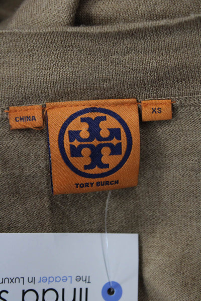 Tory Burch Womens Beige Merino Wool V Neck Button Cardigan Long Sleeve Size XS