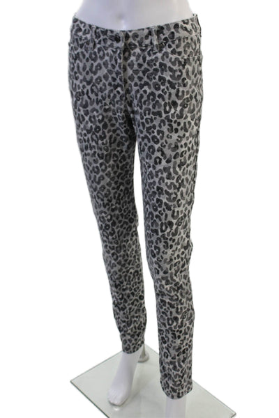 J. Mclaughlin Women Leopard Print Cropped Ankle Pants Gray Button Size 4