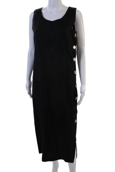 Carole Little Women Shift Dress Black Linen V-Neck Sleeveless Long Size 6