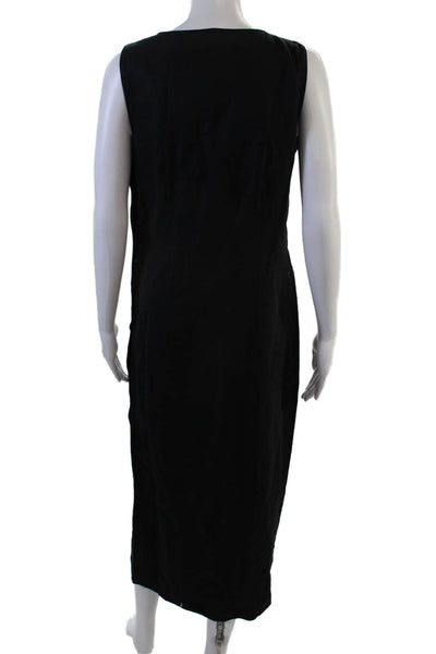 Carole Little Women Shift Dress Black Linen V-Neck Sleeveless Long Size 6