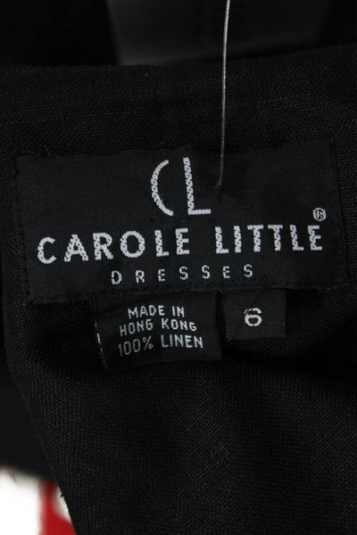 Carole Little Women Shift Dress Black Linen V-Neck Sleeveless Long Size 6