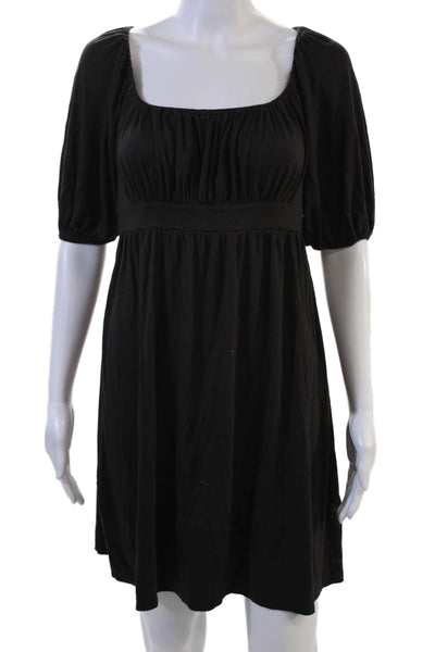 Juicy Couture Women Mini Shift Dress Black Square Neck Short Sleeve Size S
