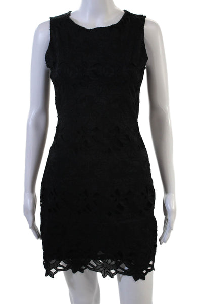 Line + Dot Womens Sheath Mini Dress Black Sleeveless Round Neck Size S