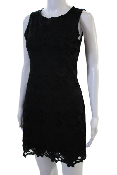 Line + Dot Womens Sheath Mini Dress Black Sleeveless Round Neck Size S