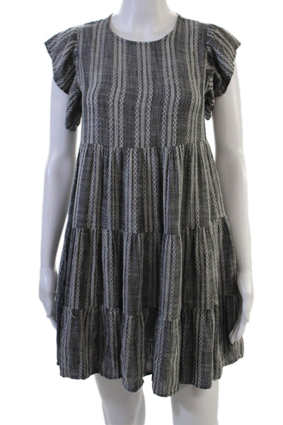 Elan Women A-Line Trapeze Striped Dark Gray Short Sleeve Dress Size S