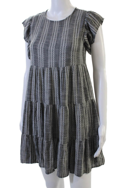 Elan Women A-Line Trapeze Striped Dark Gray Short Sleeve Dress Size S