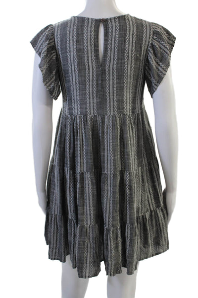 Elan Women A-Line Trapeze Striped Dark Gray Short Sleeve Dress Size S