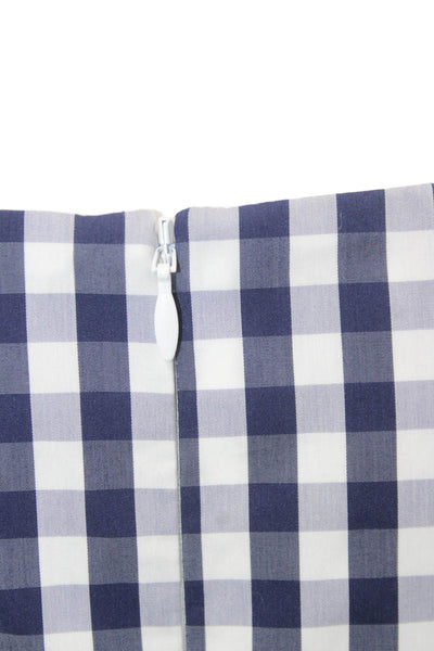 Tara Jarmon Women Blue Check Square Neck Short Sleeve Blouse Size 40