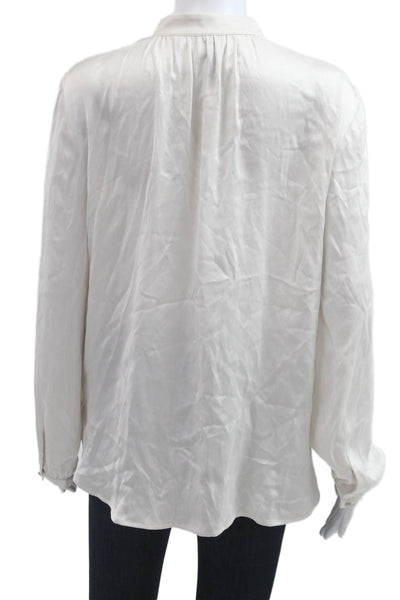 Marccain Women White Silk High Neck Button Long Sleeve Blouse Size 4