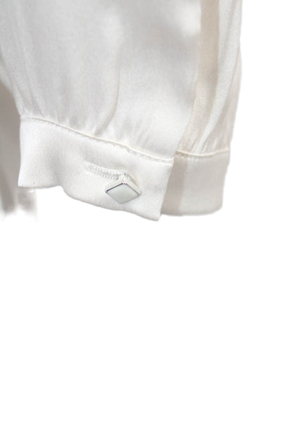 Marccain Women White Silk High Neck Button Long Sleeve Blouse Size 4