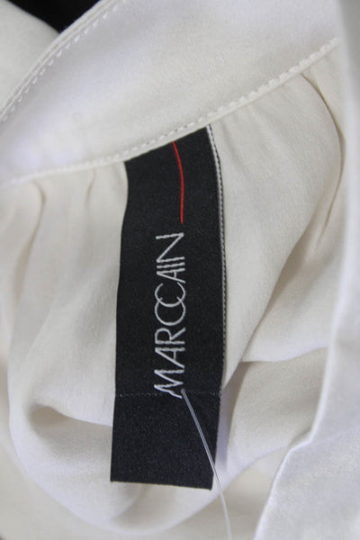 Marccain Women White Silk High Neck Button Long Sleeve Blouse Size 4