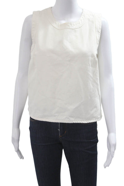 Tara Jarmon Women White Cotton Sleeveless Tank Round Neck Zip Closure Size 42