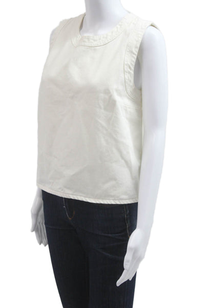 Tara Jarmon Women White Cotton Sleeveless Tank Round Neck Zip Closure Size 42