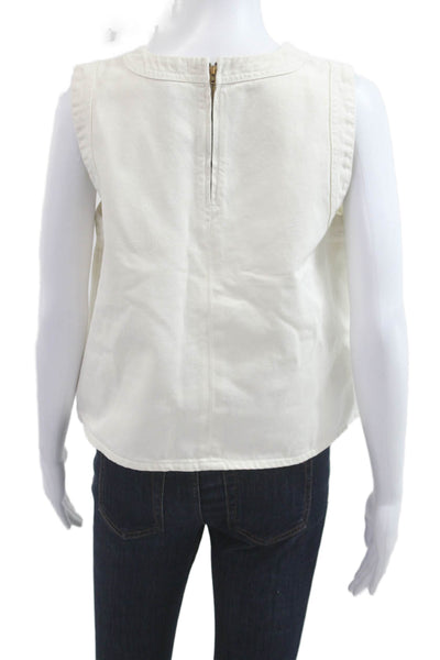 Tara Jarmon Women White Cotton Sleeveless Tank Round Neck Zip Closure Size 42