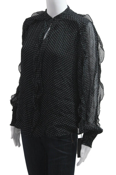Marccain Women Collared Polka Dot Viscose Button Long Sleeve Blouse Size 3