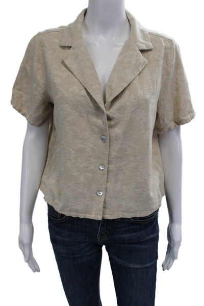 Rachel Zoe Women Cropped Floral Buttonup Blouse S/S Beige Size S
