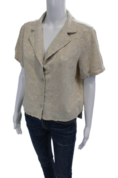 Rachel Zoe Women Cropped Floral Buttonup Blouse S/S Beige Size S