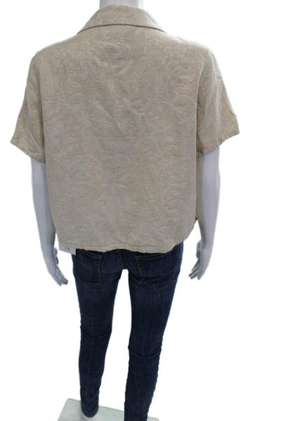 Rachel Zoe Women Cropped Floral Buttonup Blouse S/S Beige Size S