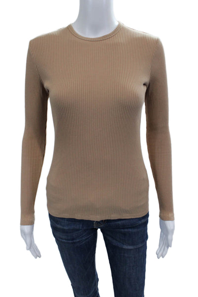 Rhythm Womens Beige Striped Basic Long Sleeve T-Shirt Size M