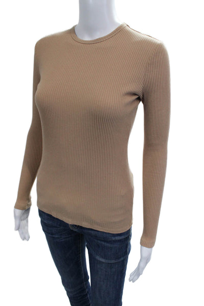 Rhythm Womens Beige Striped Basic Long Sleeve T-Shirt Size M