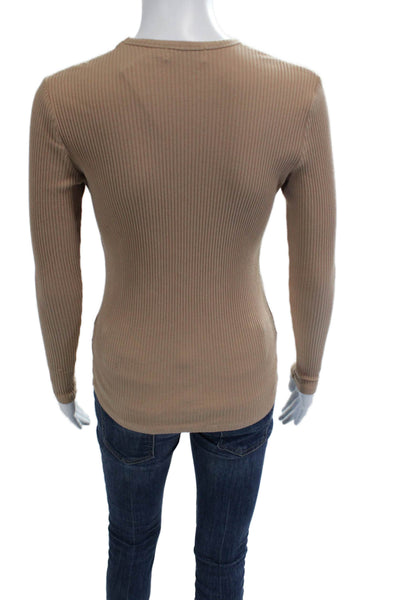 Rhythm Womens Beige Striped Basic Long Sleeve T-Shirt Size M