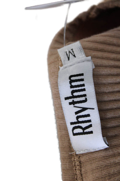 Rhythm Womens Beige Striped Basic Long Sleeve T-Shirt Size M