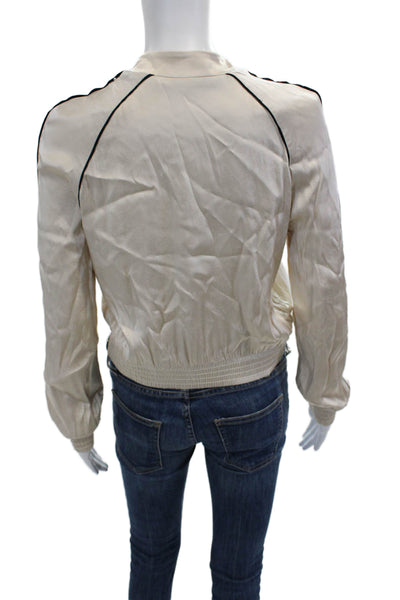 Zara Womens Bomber Jacket Beige Polyester Zip Crew Neck Long Sleeve Size S