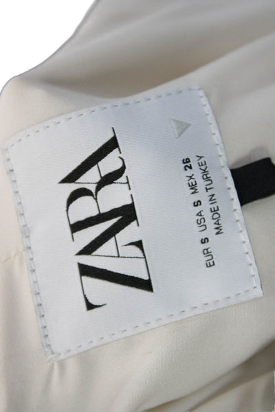 Zara Womens Bomber Jacket Beige Polyester Zip Crew Neck Long Sleeve Size S