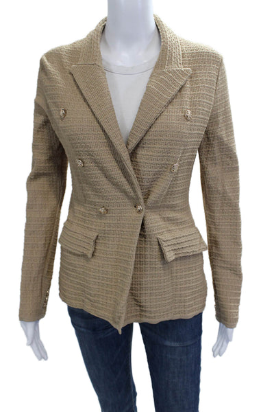 Apparalel Women Beige Collared Button Blazer Long Sleeve Viscose Nylon Size XS